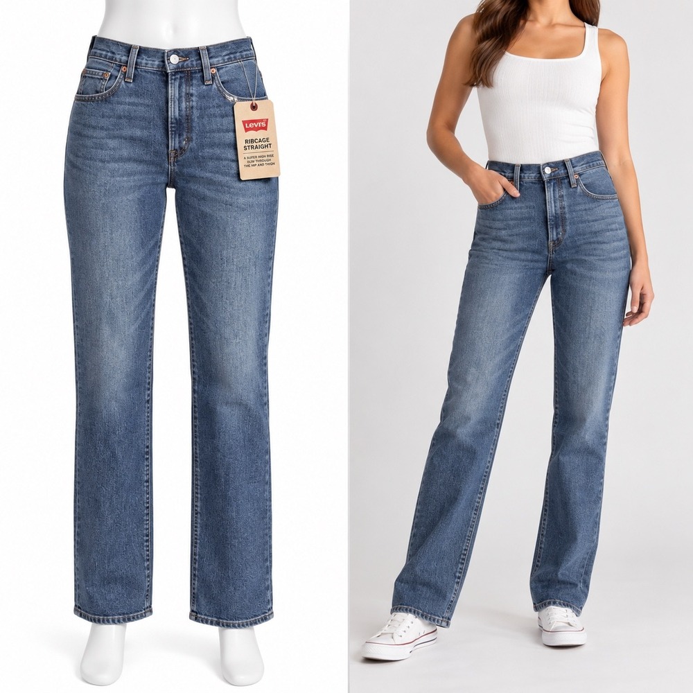 Levis Ribcage Straight Jeans Women 30x32 Blue High Rise Denim Retro Classic